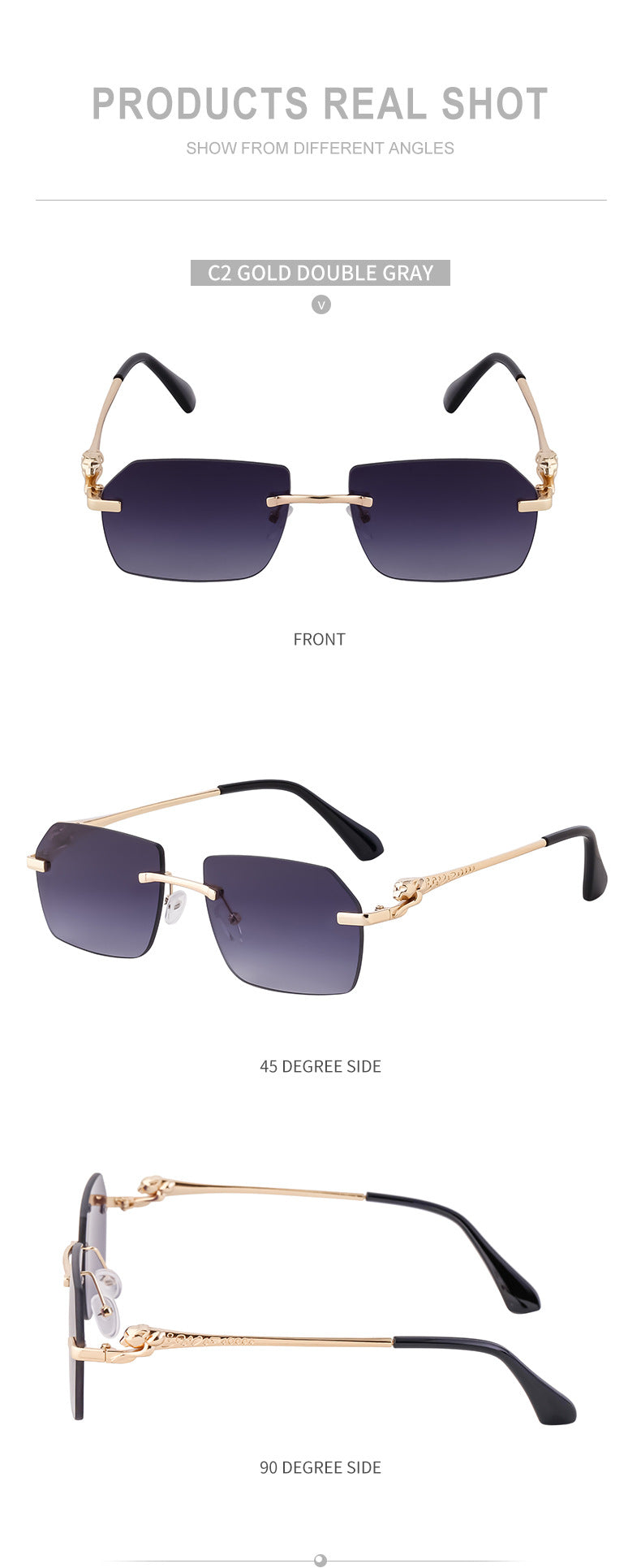 European and American Frameless Cut Edge Leopard Temple Sunglasses for Men Retro Square Frame Driving Sun Protection Sunglasses Wholesale Glasses