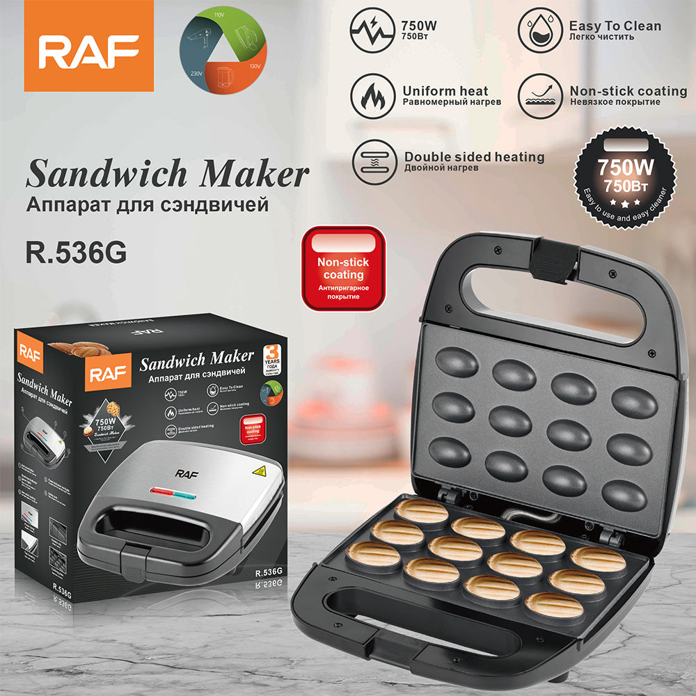 RAF European Standard Light Meal Sandwich Breakfast Maker Household Waffle Maker Toast Oven Small Muffin Maker R.536G