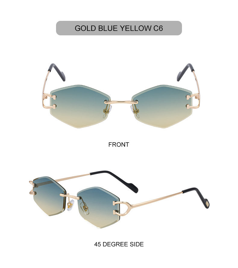 2025New European and American Fashion Frameless Sunglasses for Women with Metal Temples Trendy Outdoor Street Style Sunglasses for Women
