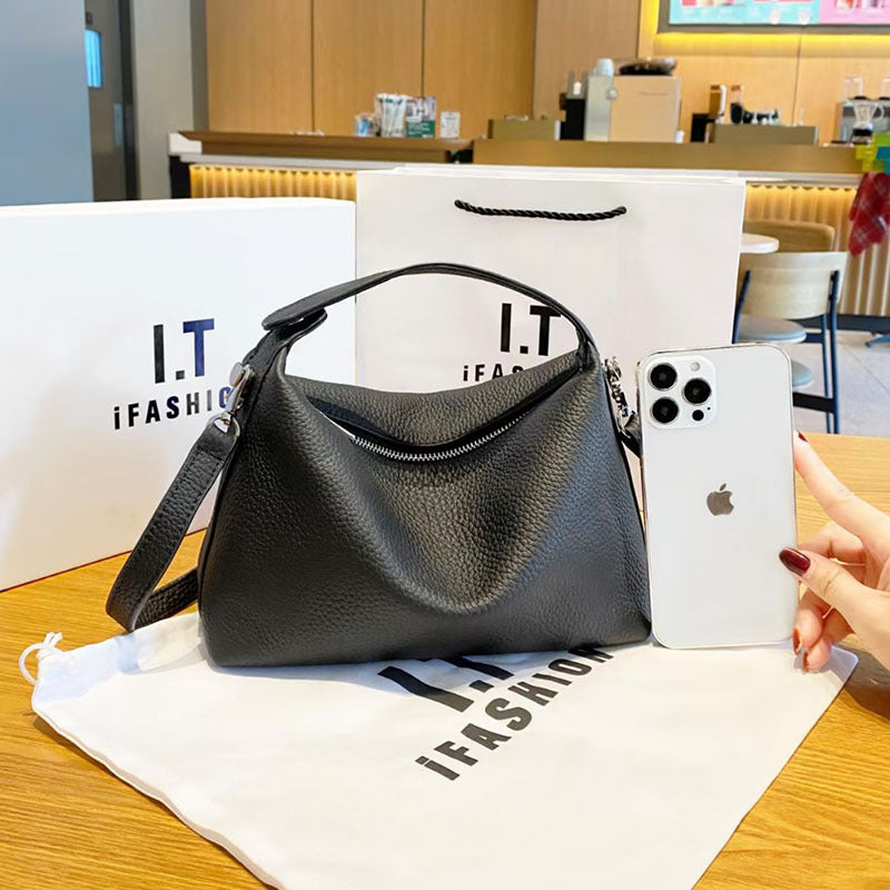 Women's Genuine Leather Bag2025New Style Lunch Box Bento Boston Bag Top Layer Cowhide Crossbody Niche Single Shoulder Crossbody