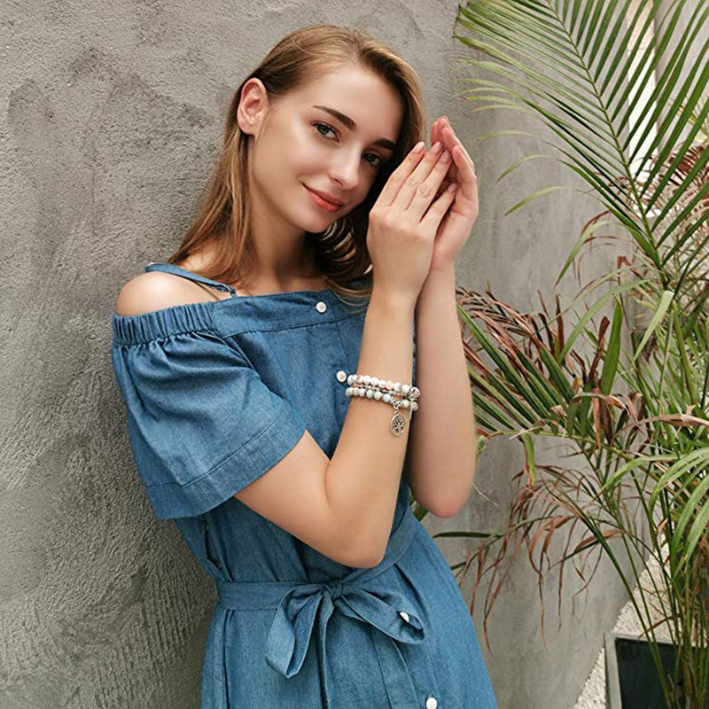 Three-layer Protection Shoushan Stone Bracelet Set Bohemian Leaf Tree of Life Pendant Indian Agate Women's Bracelet