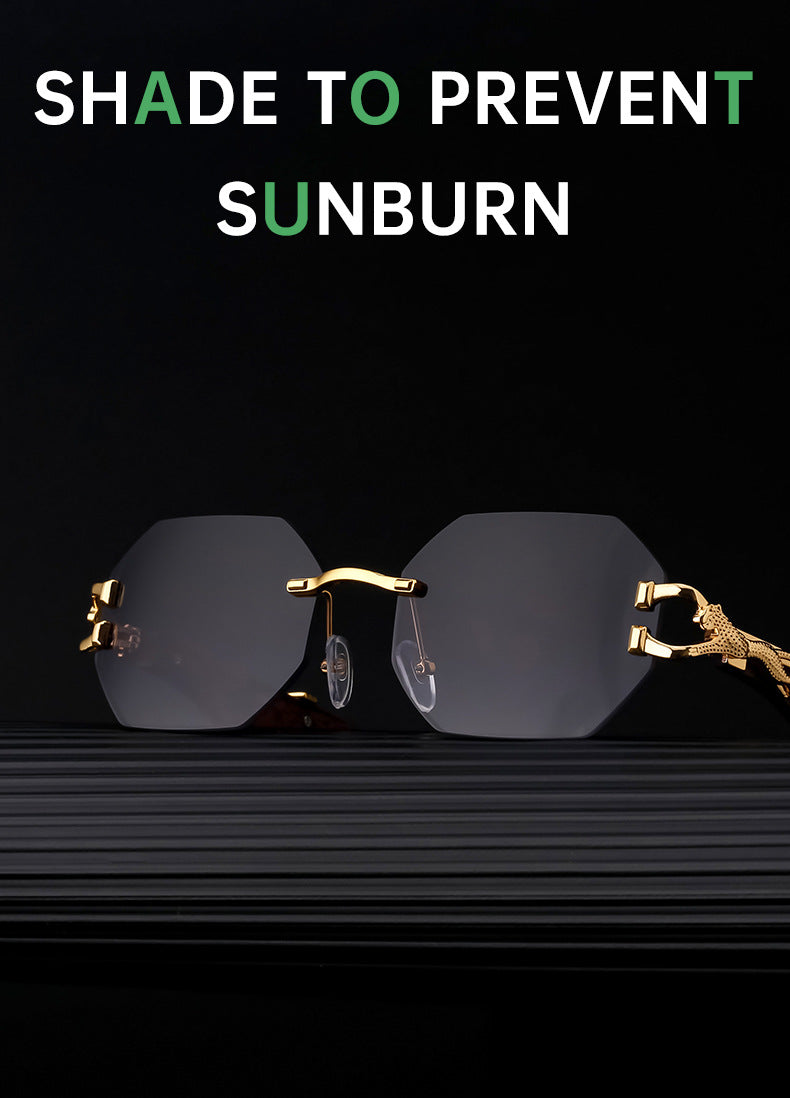 Vintage Imitation Wood Grain Leopard Temple Sunglasses Men's Square Frame Cut Edge Driving Sunglasses Wholesale shades