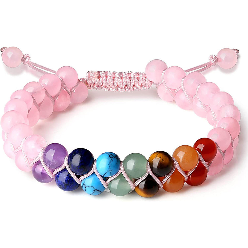 Hot Sale6mm Natural White Turquoise Colorful Double Layer Bracelet Braided Rope Adjustable Tiger Eye Stone Double Row Bracelet