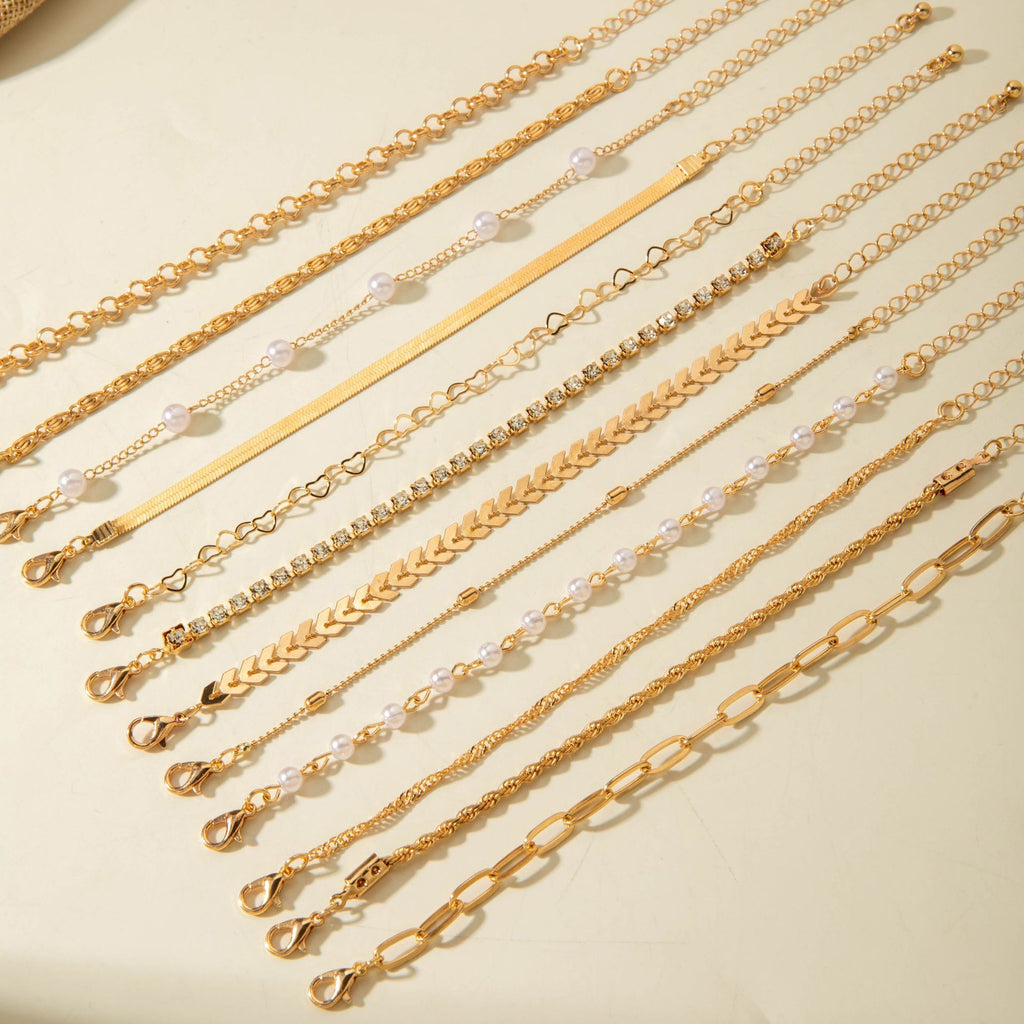 Fashionable Versatile Bracelet with Rhinestones and Imitation Pearl Set Ornament Wholesale Bracelets