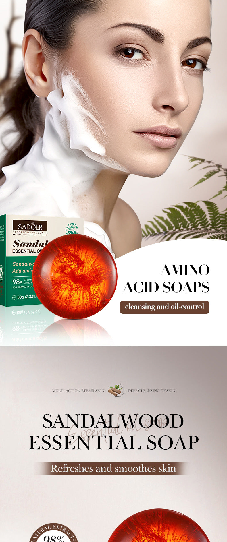 Cross-border Sandalwood Essential Oil Soap80g Amino Acid Body General Handmade Soap Export Manufacturer Wholesale