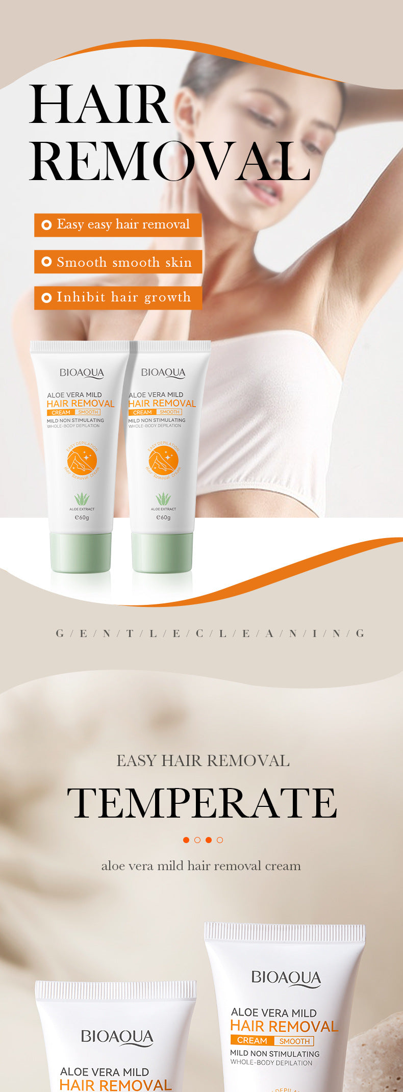 Full English Aloe Vera Hair Removal Cream60g BIOAOUA Hair Removal Non-Irritating  Wholesale