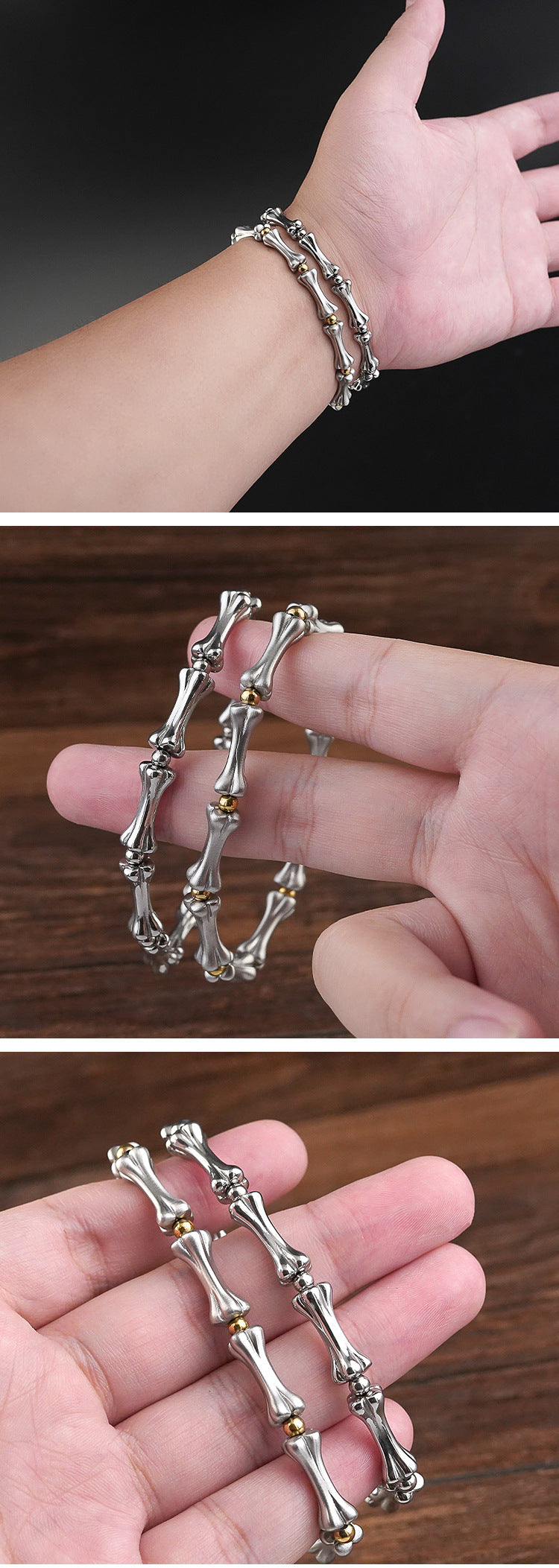 Stainless Steel Matte Skull Bone Bracelet Titanium Steel Polished Bright Surface Spliced Bracelet Factory Wholesale