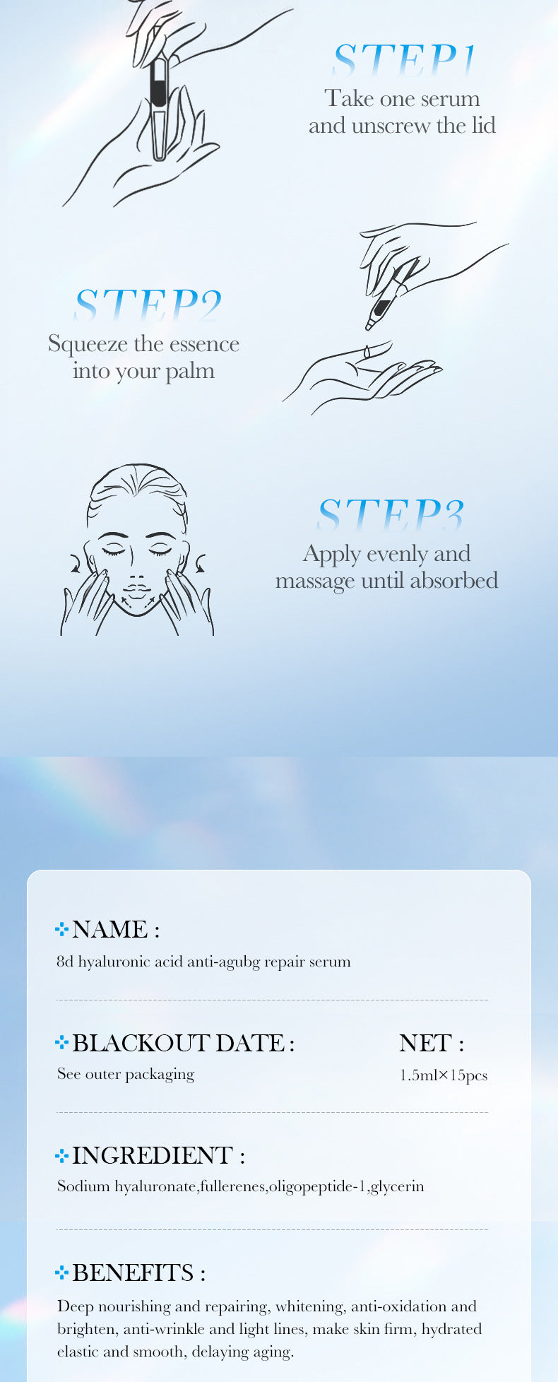 Full English Hyaluronic Acid Face Cream SADOER8D Anti-wrinkle Hydrating Nourishing Face Cream Moisturizing and Rejuvenating  Foreign Trade Wholesale