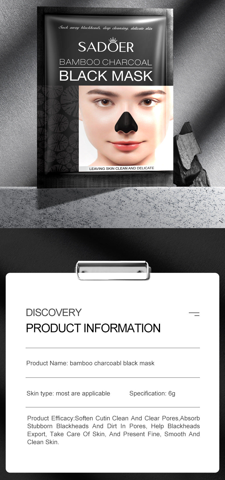 Full English Nose Strips Pack SADOER Bamboo Charcoal Blackhead Absorbing Nose Mask Patch T District Nursing  Foreign Trade Wholesale