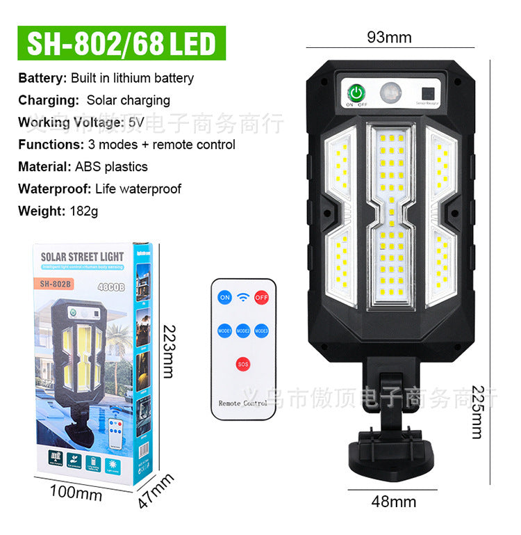 New Solar Wall Light Outdoor Human Body Sensing Street Light Waterproof Garden LED Garden Landscape Light Remote Control