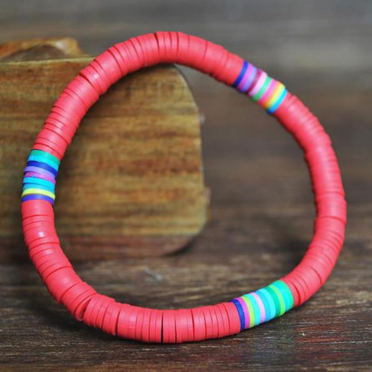 European and American Bohemian Soft Clay Bracelet Beach Party6mm Colorful Bracelet Ladies Elastic Rope Soft Clay Bracelet