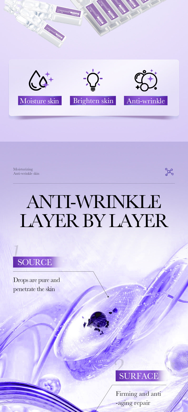 Full English Retinol Anti-Wrinkle Serum BIOAOUA Firming and Moisturizing Single-use Essence Liquid  Wholesale