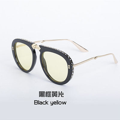 Diamond-Encrusted Foldable Sunglasses for Women Fashionable Internet Celebrity Style Sunglasses Artistic Bare-Faced Glasses Toad Glasses sunglasse