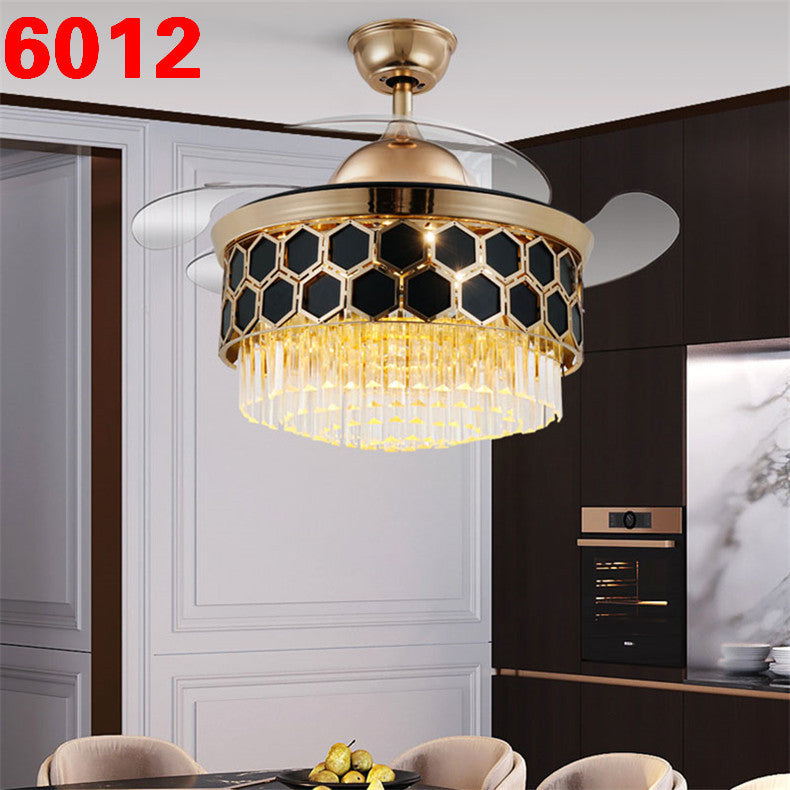 Invisible Fan Light Remote Control led Fan Chandelier Home Electric Fan Lamp scandinavian Iron Restaurant Lamp Crystal Ceiling Fan Lamp