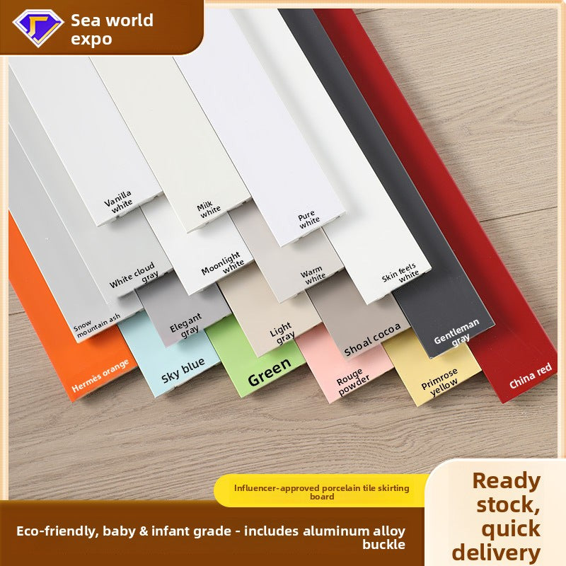 Cream-style stone-plastic baseboard, popular online pvc Snap-in high-polymer skirting board, ultra-narrow flat tile baseboard