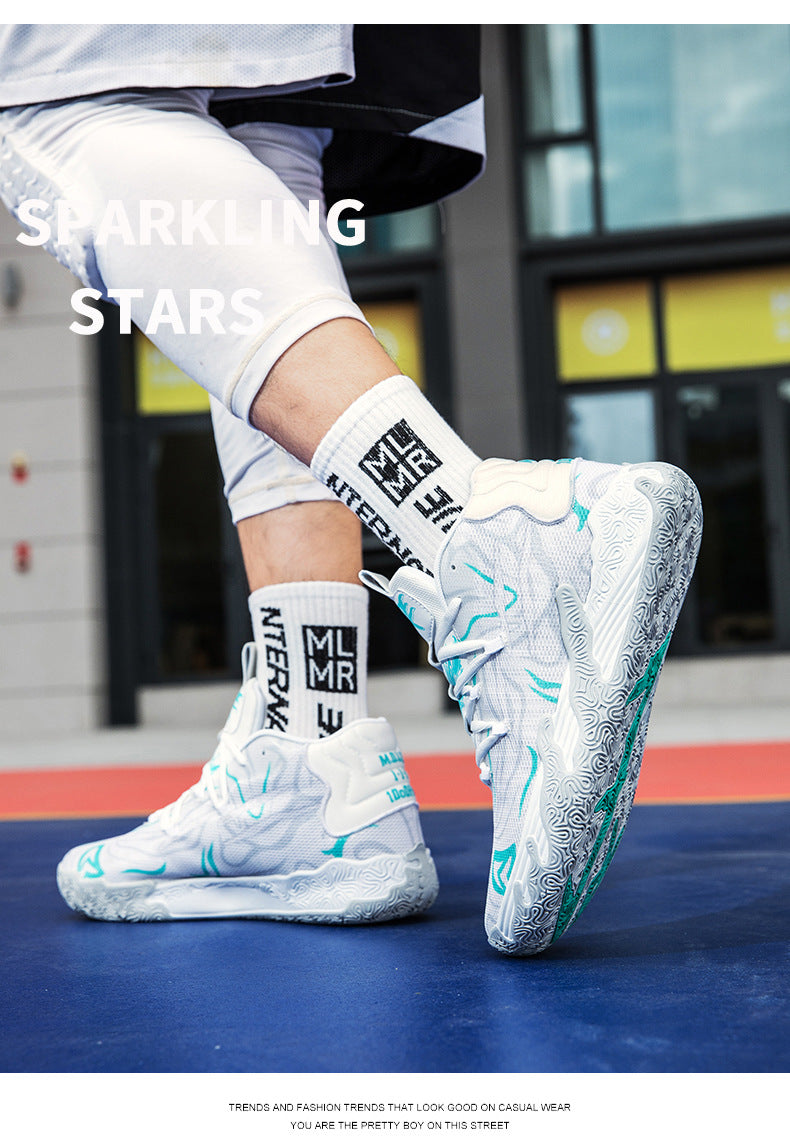 New Mid-Calf Professional Basketball Shoes Outdoor Practical Breathable Couple Shoes Thick Sole Non-Slip Unisex Shock Absorption Sports Shoes