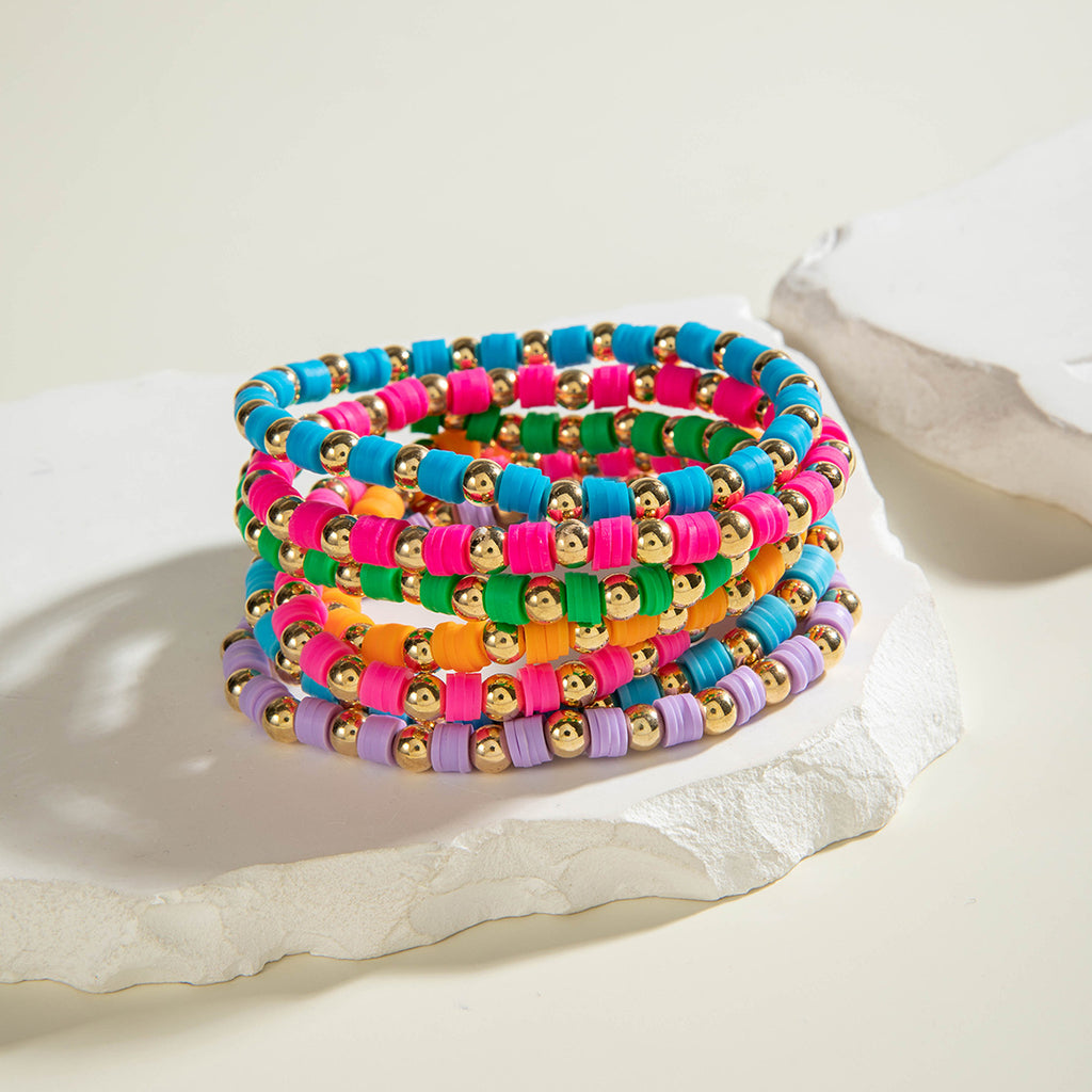 European and American Jewelry Bohemian Simple Colorful Beaded Bracelet  Fashion Dopamine Multi-layer Elastic Bracelet Wholesale