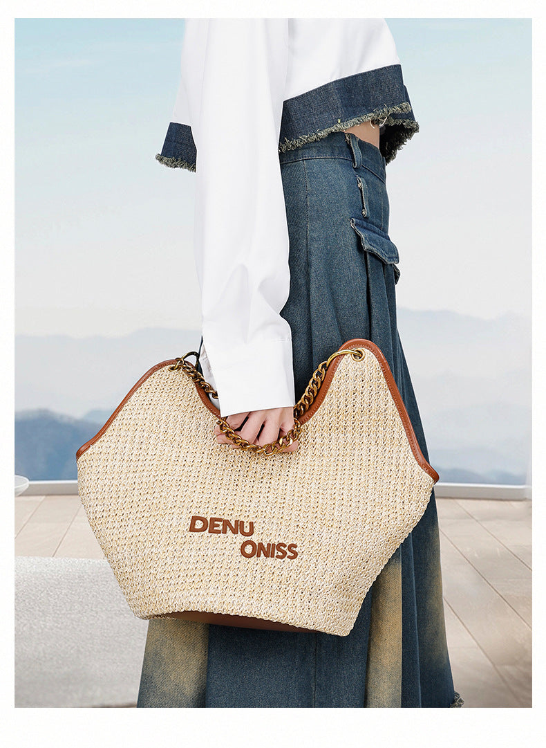 Straw Bag Large Capacity Fashion Women's Bag New Handmade Woven Tote Bag Vacation Style Beach Women's Bag