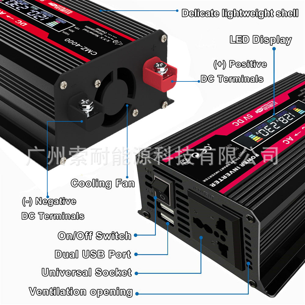 300W Vehicle Inverter12V Turn110V220V Double USB Smart screen car power inverter