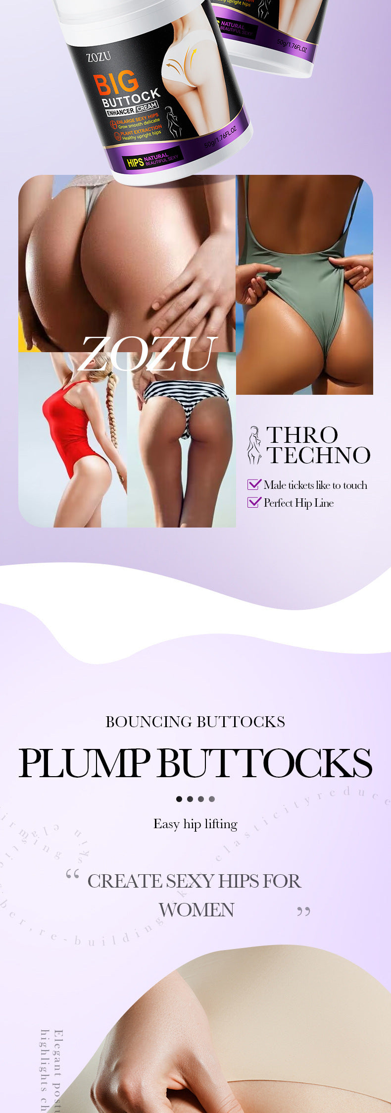 Buttocks Enhancement Cream50g ZOZU Plump and Lift Butt Body Care Products Cross-Border Wholesale