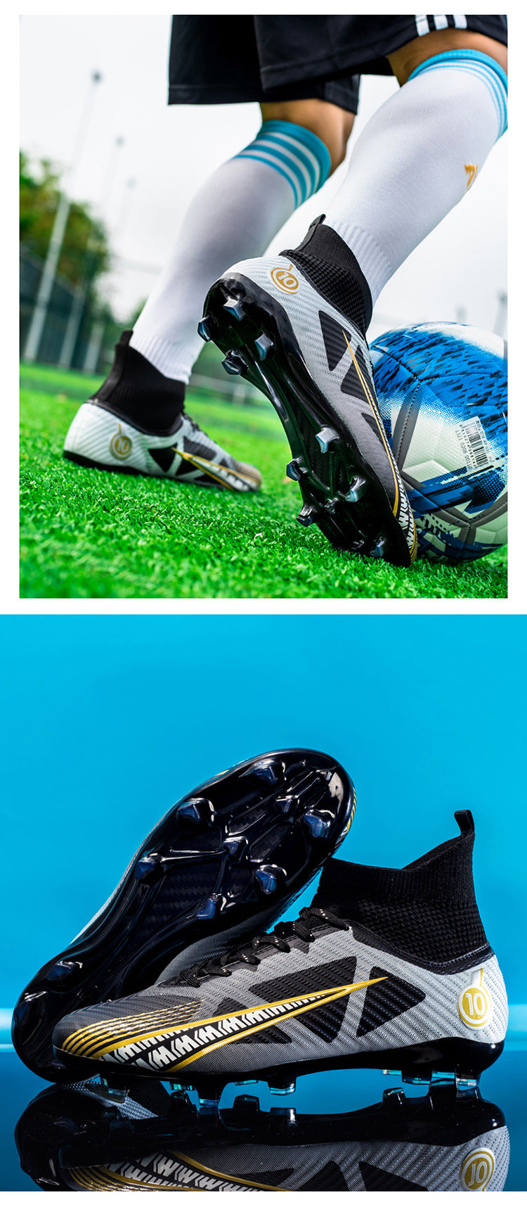 World Cup Football Shoes Men's High Top Long Spike Lawn Broken Spike Youth Student Competition Training Shoes