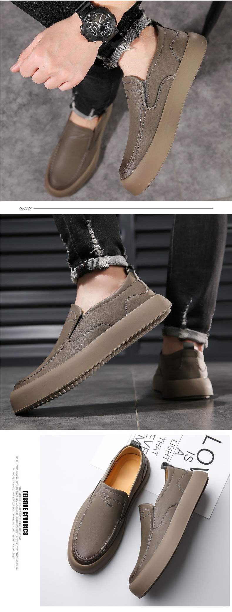 Casual Men's Shoes Business Formal Slip-On Rubber Soft Sole Fashion Hand-Sewn Dirt-Resistant Breathable British Style