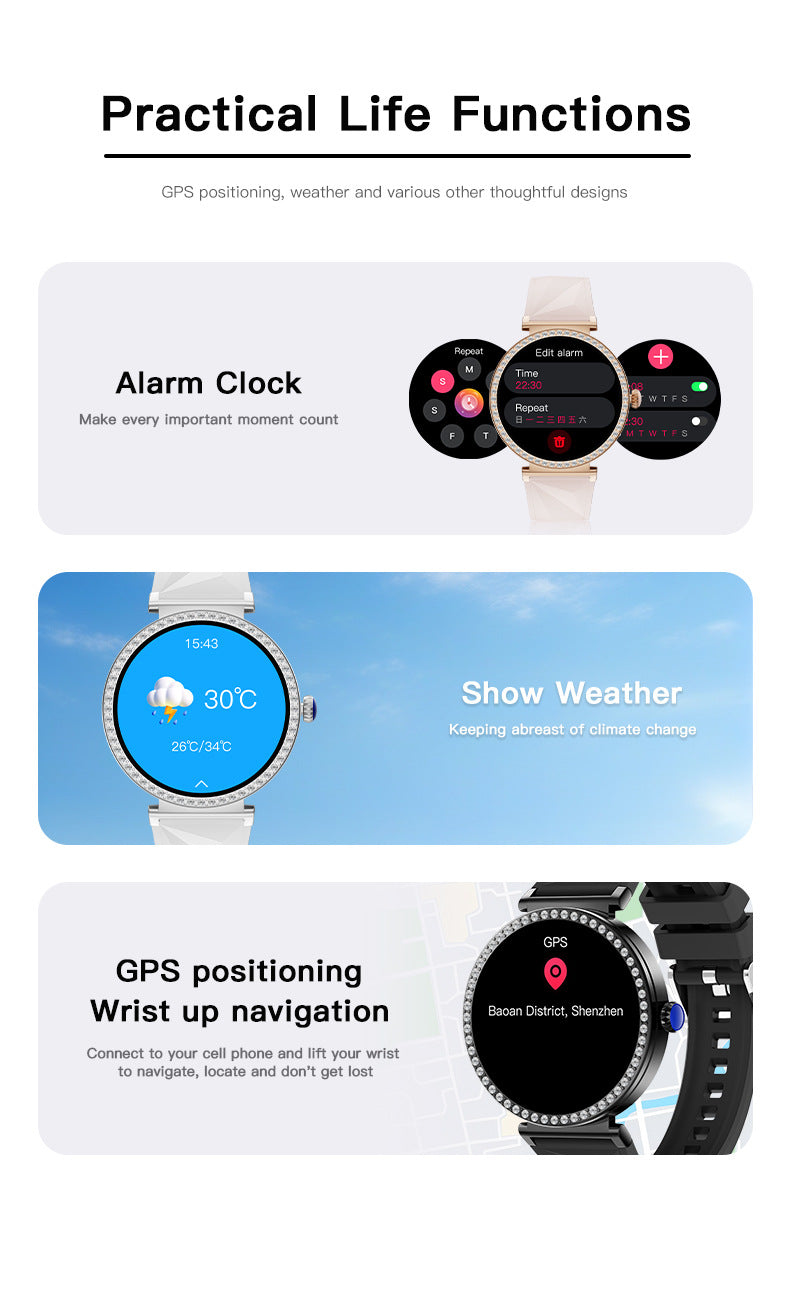 S16Smart Watch1.27inch Bluetooth Call Heart Rate Message Push Sleep Niche Full Diamond Women's Watch