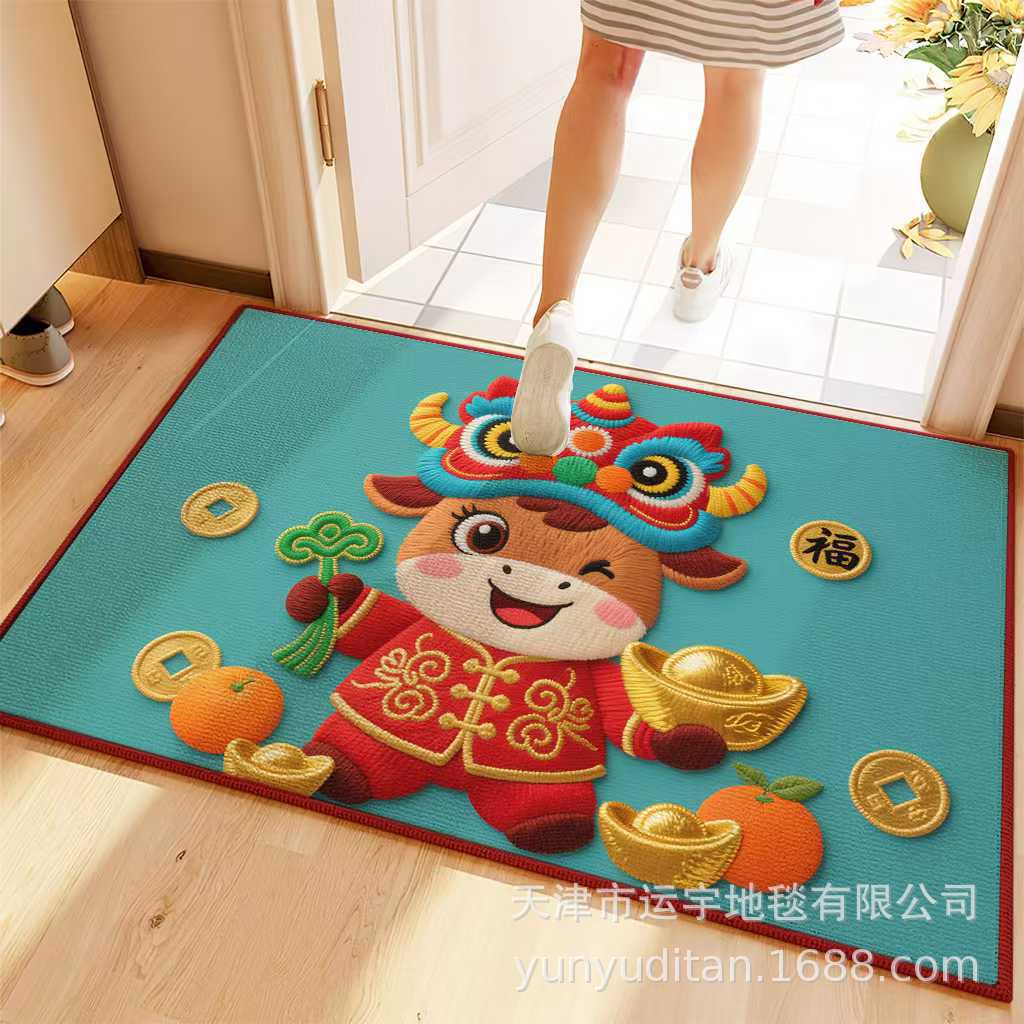 2026Year of the Horse Doormat New Year Red Festive Entrance Door Mat Spring Festival Atmosphere Dust Removal Foot Mat