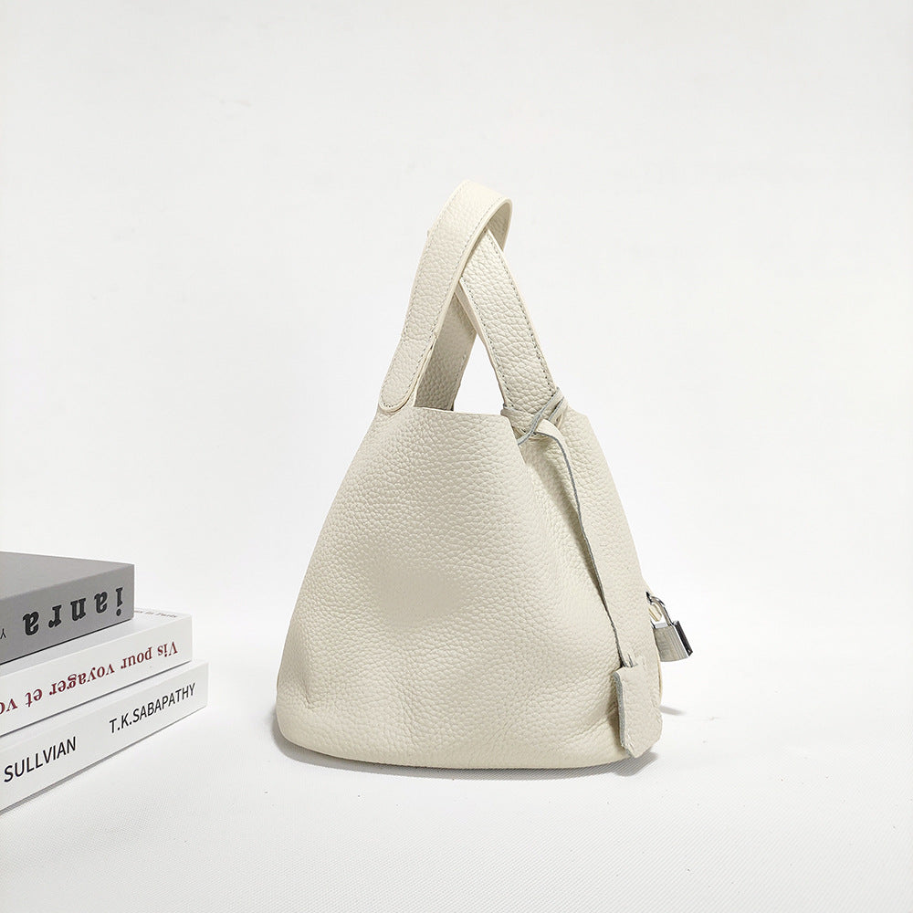 Women's Basket Bag2025New High-End First Layer Cowhide Bucket Bag Casual Handheld Women's Tote Bag Trendy