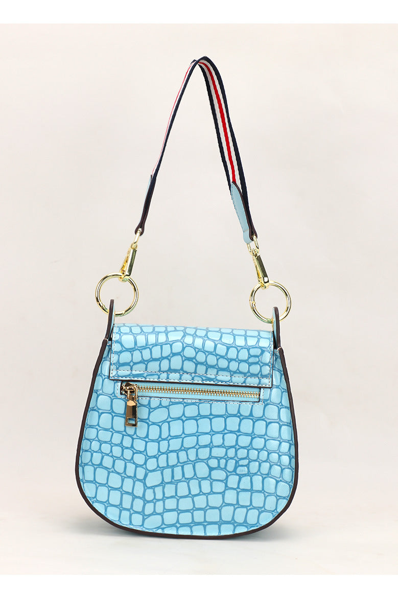 Autumn Winter New Korean Version Crocodile Pattern Saddle Bag Single Shoulder Crossbody Women's Bag Trendy Fashionable Personality Versatile Handbag for Women