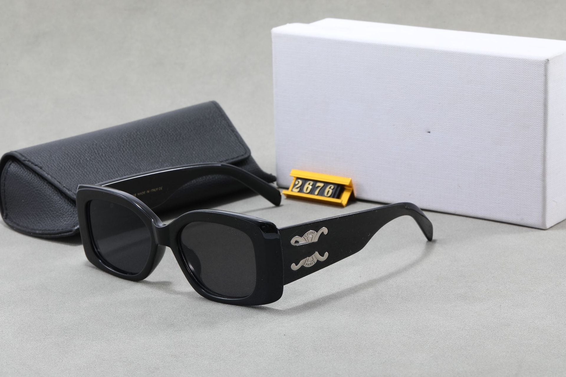 25New Spring Summer Arc de Triomphe Square Frame Face Slimming Sunglasses for Women Large Logo Wide Leg Sun Glasses UV Protection