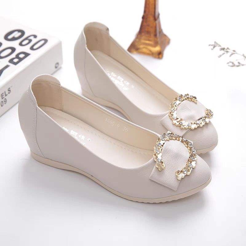 Women's Height-Increasing Flats2025Spring New Non-Slip Flat Shallow Mouth Height-Increasing Shoes Versatile Wedge Mom Shoes