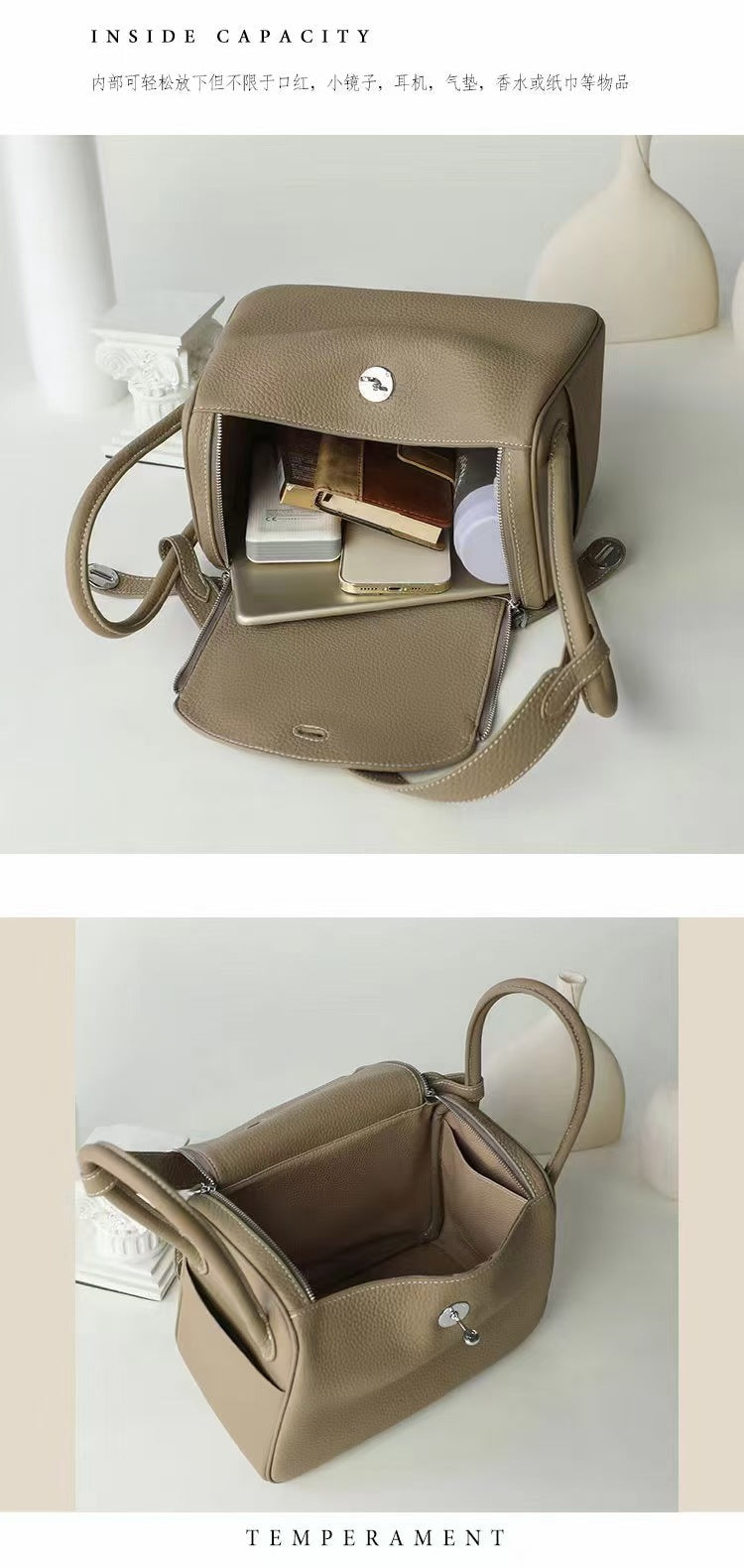 Doctor Genuine Leather Women's Bag2024Handheld Top Layer Cowhide Lychee Pattern Lindy Bag Single Shoulder Handbag Medicine Box Trendy