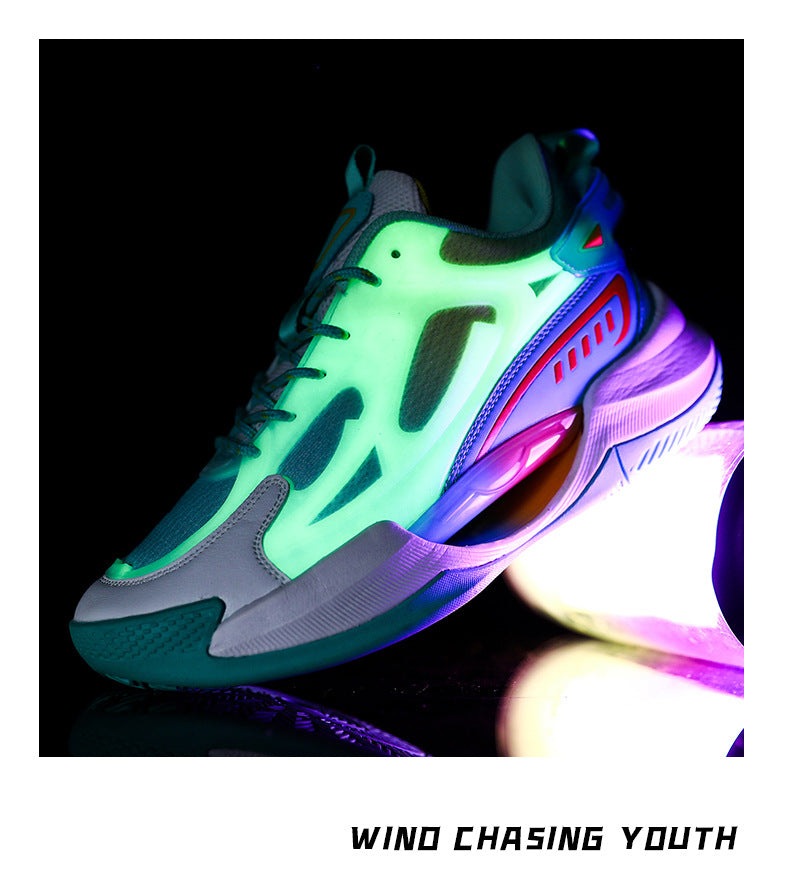 Four Seasons New Luminous Mesh Breathable Men's Shoes Casual Trendy Basketball Shoes High Elastic Cushioning Wear-Resistant Non-Slip Sports Shoes
