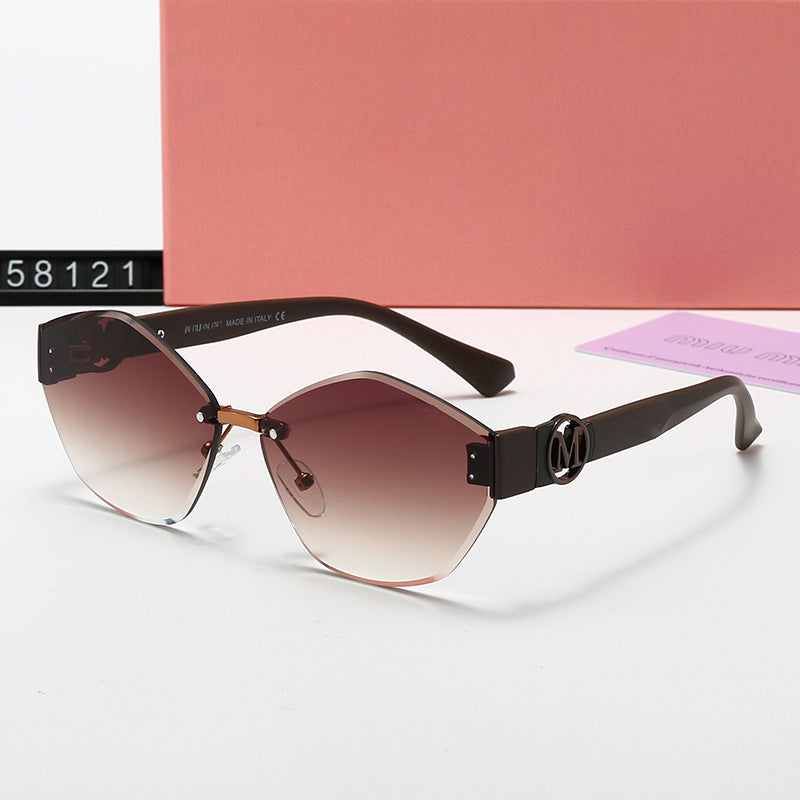 European and American Fashion Personality Rimless Sunglasses Diamond Cut Edge Sunglasses Small Frame Rivet Sun Protection Glasses sunglasses