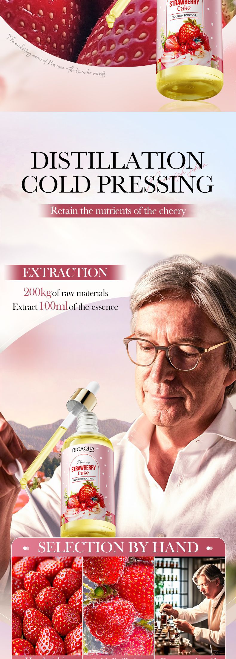 Full English Strawberry Cake Nourishing Body Oil BIOAOUA Moisturizing skin essence  foreign trade wholesale