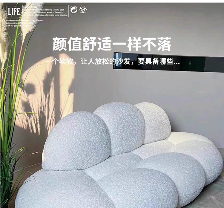 Northern Europe Lenuvole Petal Sofa Living Room Cream Style Three-Seater Fabric Sofa Modern Cloud Compression Sofa