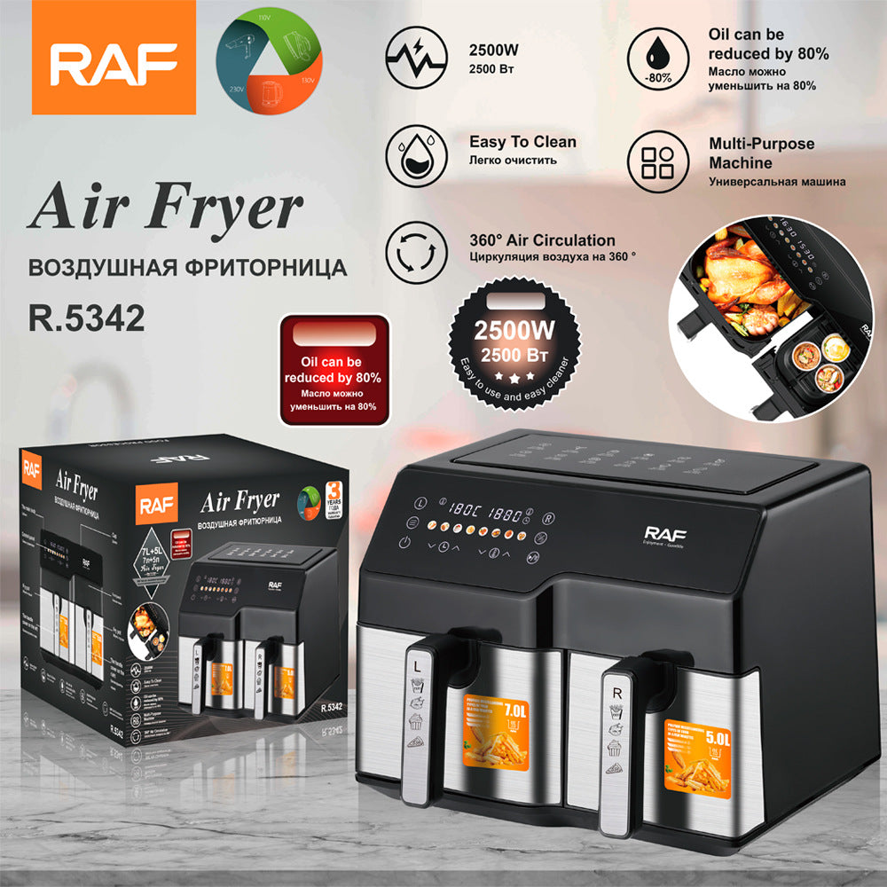 RAF European Standard Air Fryer Double Pot Large Capacity Multifunctional Household Electric Fryer No Oil Smoke Smart Touch Screen