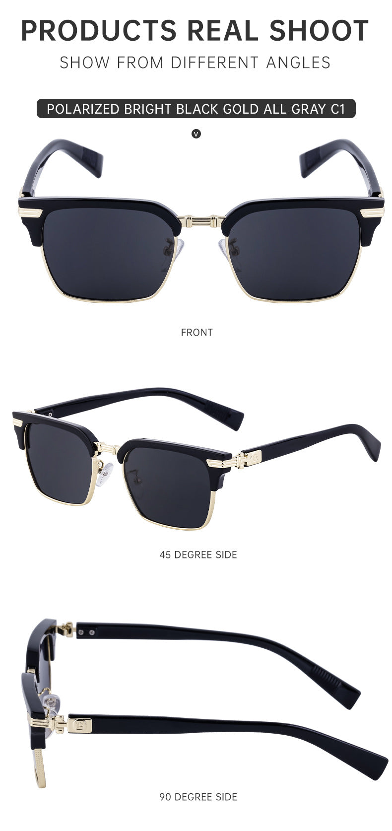 European and American New Retro Polarized Eyebrow Frame Sunglasses Men's Square Frame Sunglasses Men's Glasses Wholesale sunglasses