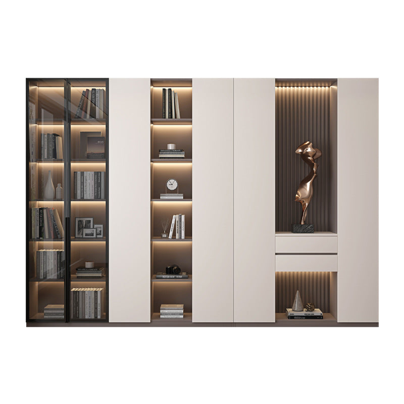 Heightened Solid Wood Bookcase with Glass Doors, Floor-standing Home-use Six-door Bookcase, High-end Storage Cabinet for Home Bedroom and Study Room