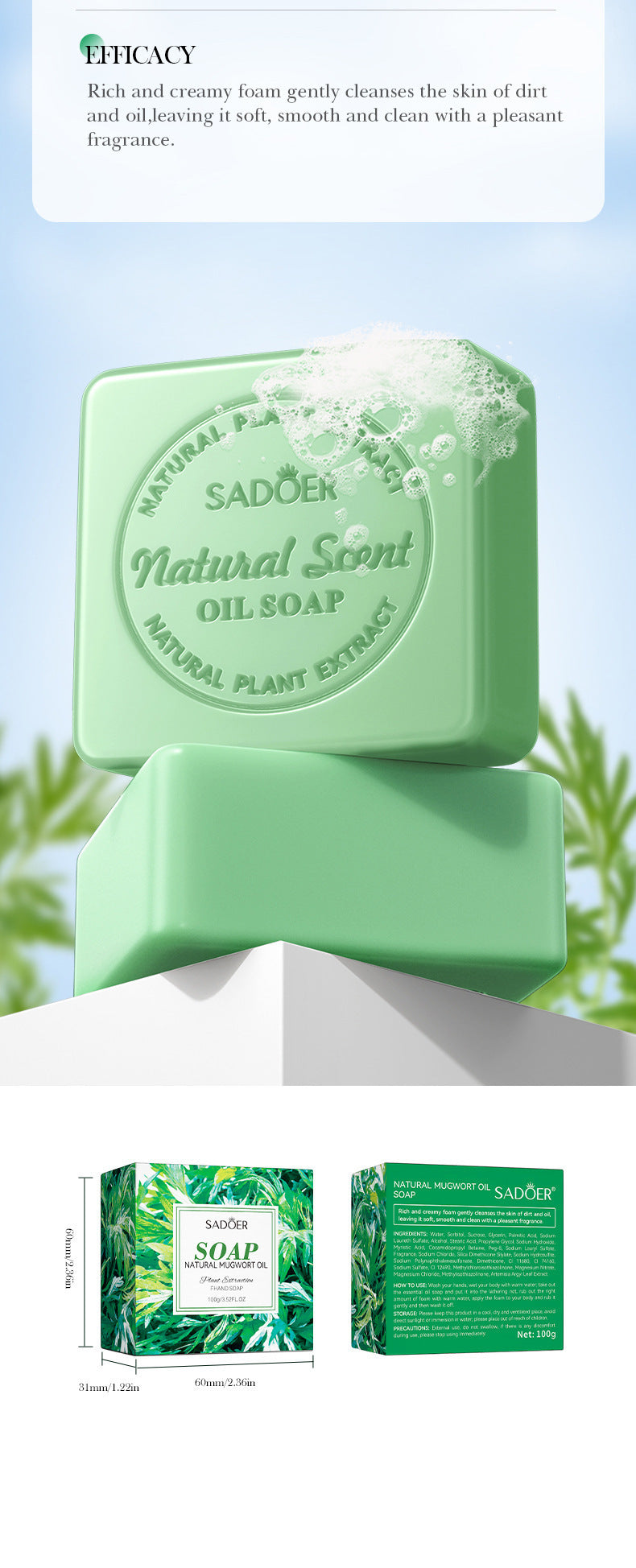 Full English Plant and Fruit Scented Soap100g SADOER Cleansing, Moisturizing Handmade Soap  Wholesale