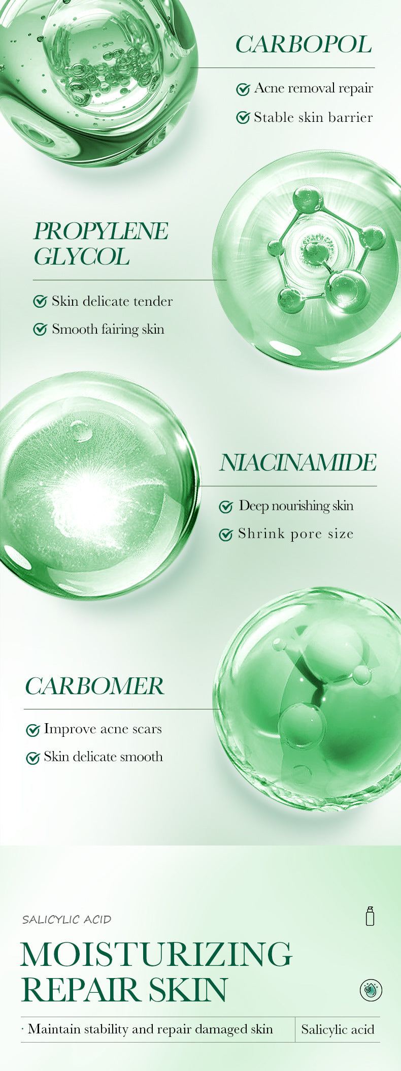 Full English Salicylic Acid Skincare Series SADOER Anti-acne Amino Acid Moisturizing and Hydrating Skin Care Products  Foreign Trade Approval