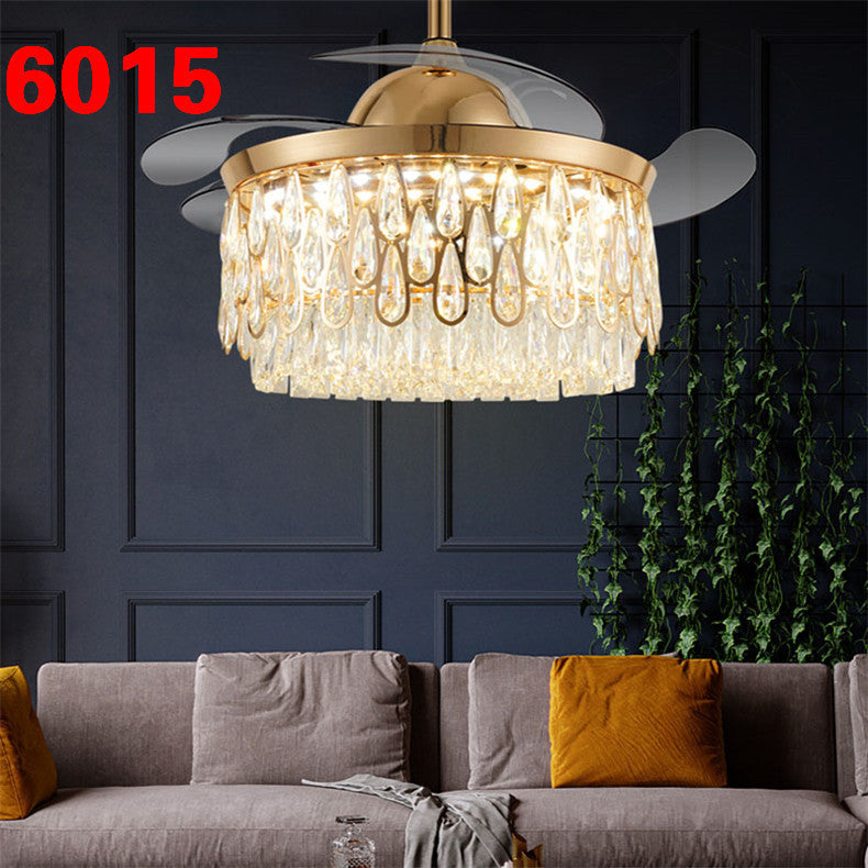 Invisible Fan Light Remote Control led Fan Chandelier Home Electric Fan Lamp scandinavian Iron Restaurant Lamp Crystal Ceiling Fan Lamp