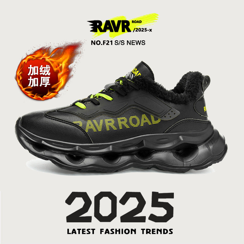 Winter New Ultra-fiber Leather Waterproof Fashion Casual Sports Shoes with Fleece Lining Warm Men's Shoes Non-slip Wear-resistant Running Shoes