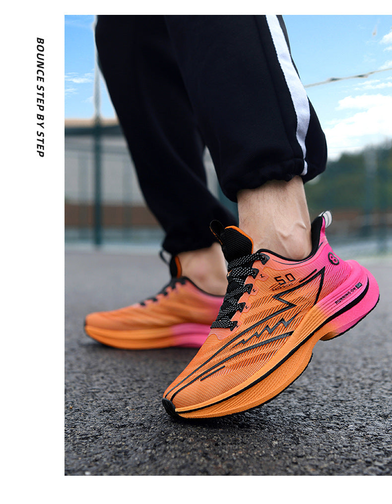 Carbon Plate Running Shoes Mesh Ultra-light Breathable Sports Shoes Men Couple All-match Casual Popcorn Running Shoes Breathable Lightweight