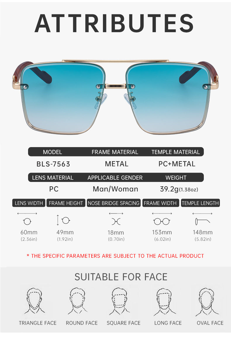 European and American Style Square Frame Cut Edge Sunglasses for Men with Imitation Wood Grain Temples, Men's Trendy Wholesale sunglass