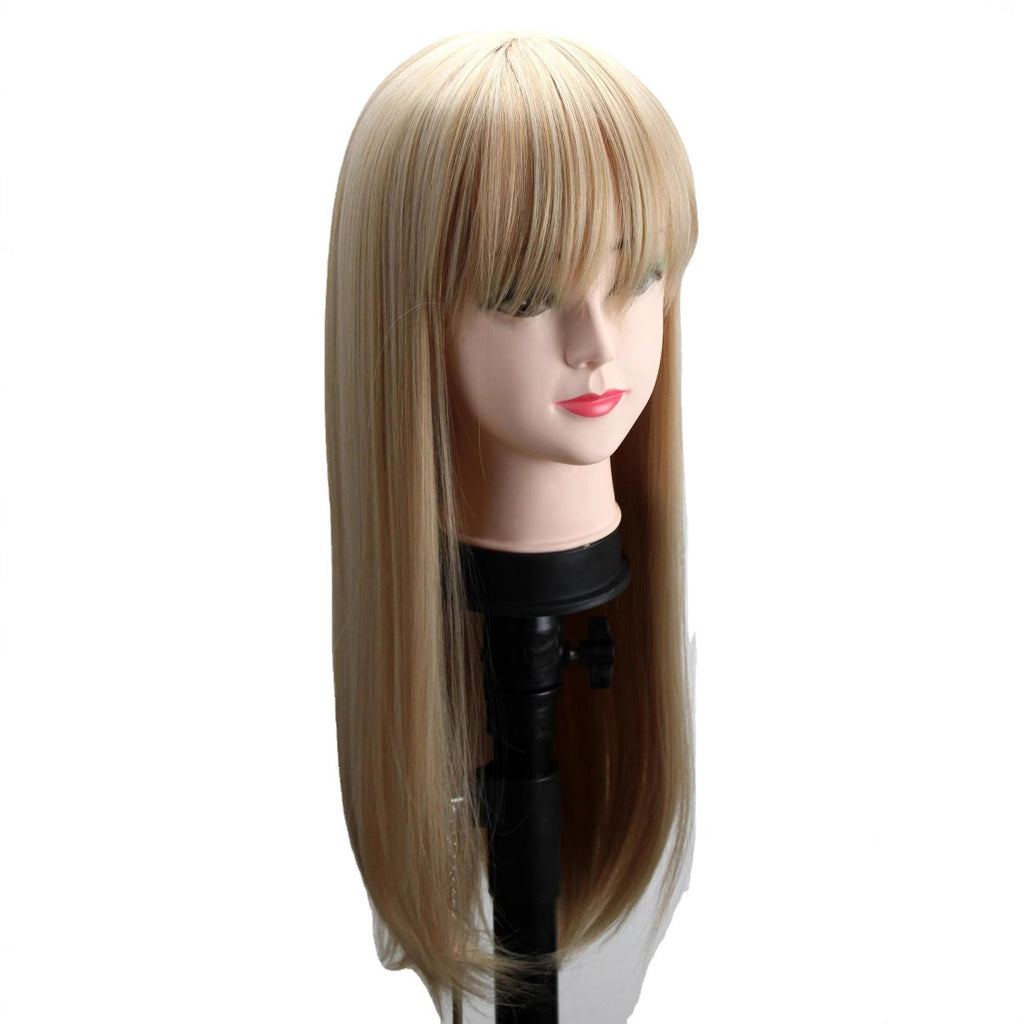 High-Temperature Fiber Wig for Women, Realistic Long Hair, Middle Part, Long Straight, Natural and Lifelike, Two-Tone Full Head Wig wigs
