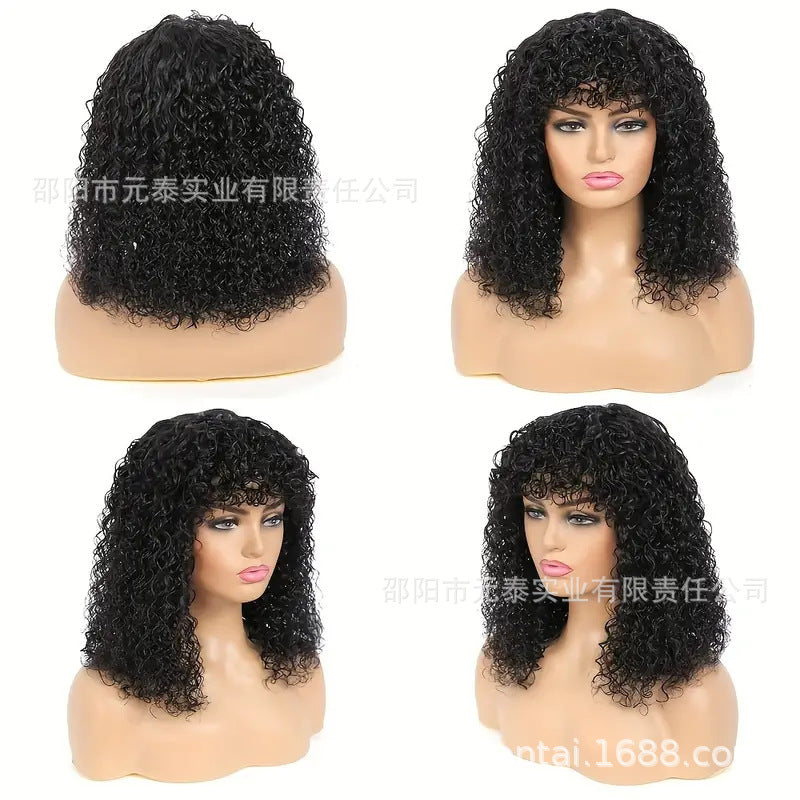 Curly Wig With BangsVirgin Human Hair Wig Bangs For Women
