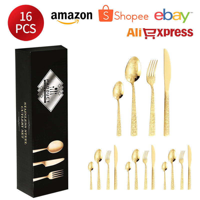 410Stainless Steel Tableware Hotel Restaurant Totem Knife Fork Spoon Set Vintage Pattern Western Steak Knife Fork