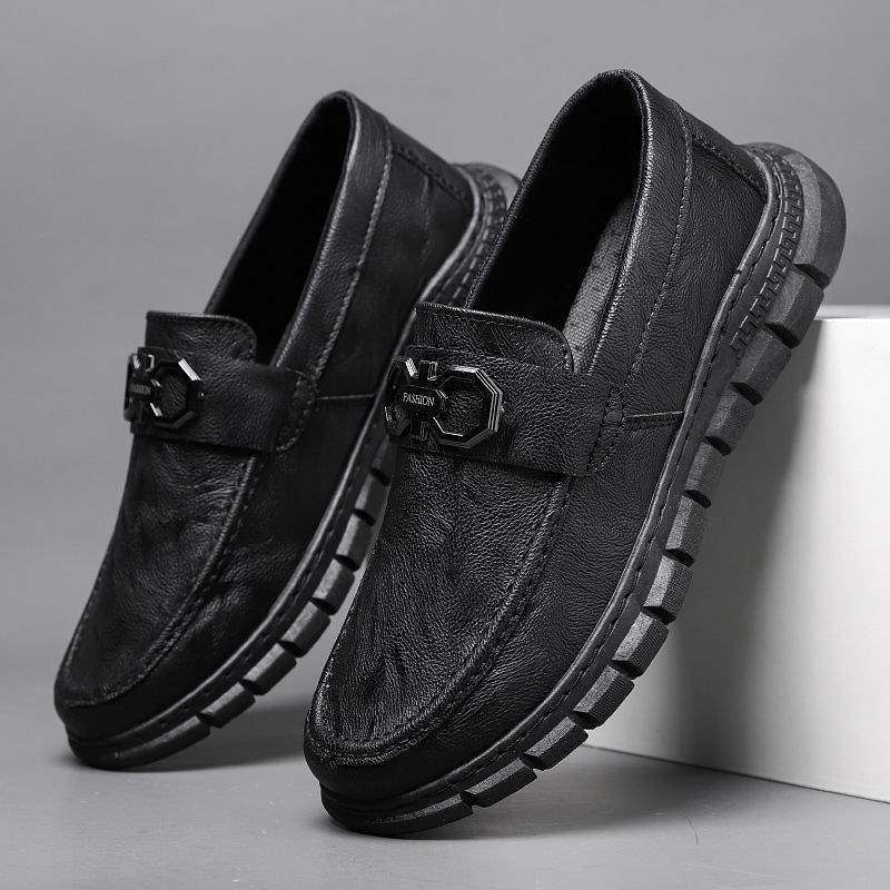 Spring New Casual Leather Shoes for Men British Style Breathable Trendy Versatile Sneakers Business Black Korean Version Work Shoes Trendy